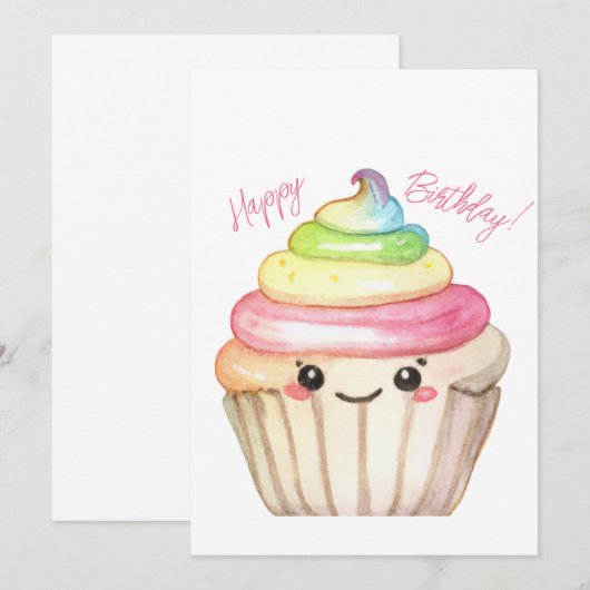 Rainbow Cupcake Happy Birthday-kaart (Voorkant / Achterkant)