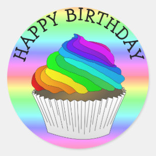 Rainbow Cupcake Happy Birthday-stickers Ronde Sticker