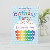 Rainbow Cupcake Kids verjaardagsfeestje uitnodigin Kaart (Staand voorkant)