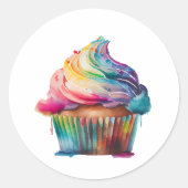 Rainbow Cupcake Ronde Sticker (Voorkant)