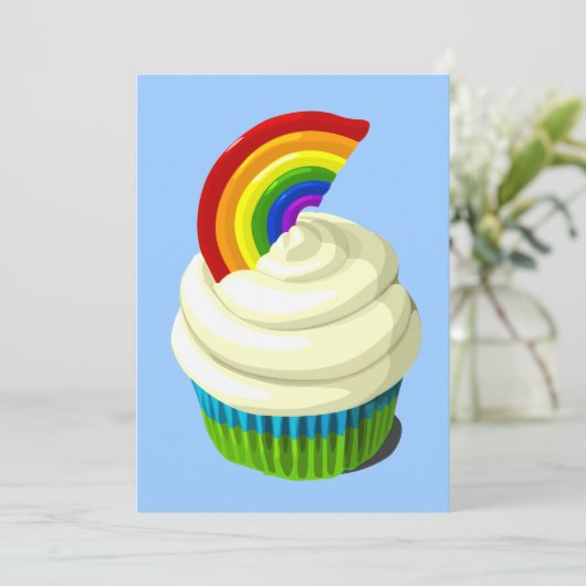 Rainbow cupcake-uitnodiging kaart (Staand voorkant)