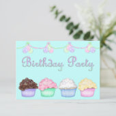 RAINBOW CUPCAKT AQUA BIRTHDAY ARTIJ INVITATIE KAART (Staand voorkant)