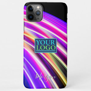 Rainbow Curved Light, Name White Script, Your logo iPhone 11Pro Max Hoesje