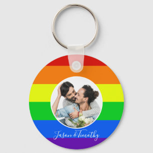 Rainbow Custom Couple Photo LGBTQ Jubileum Cadeau Sleutelhanger
