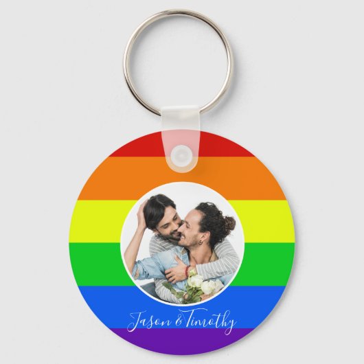 Rainbow Custom Couple Photo LGBTQ Jubileum Cadeau Sleutelhanger (Voorkant)