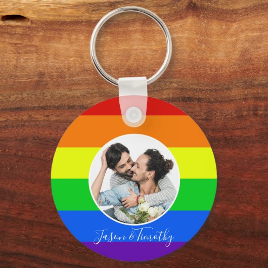 Rainbow Custom Couple Photo LGBTQ Jubileum Cadeau Sleutelhanger (Voorkant)
