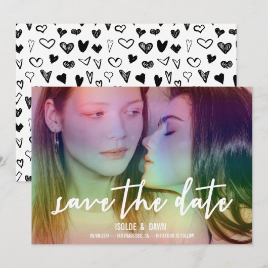 Rainbow Custom Foto Gay/Lesbian Save the Date (Voorkant / Achterkant)