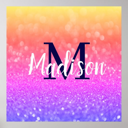 Rainbow Custom Glitter Name Persoonlijk Poster (Voorkant)