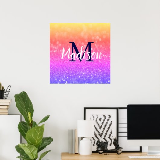 Rainbow Custom Glitter Name Persoonlijk Poster (Thuiskantoor)