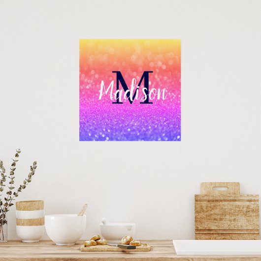 Rainbow Custom Glitter Name Persoonlijk Poster (Keuken)