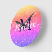 Rainbow Custom Glitter Name Persoonlijk Ronde Klok (Hoek)