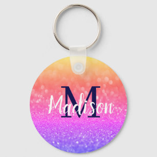 Rainbow Custom Glitter Name Persoonlijk Sleutelhanger