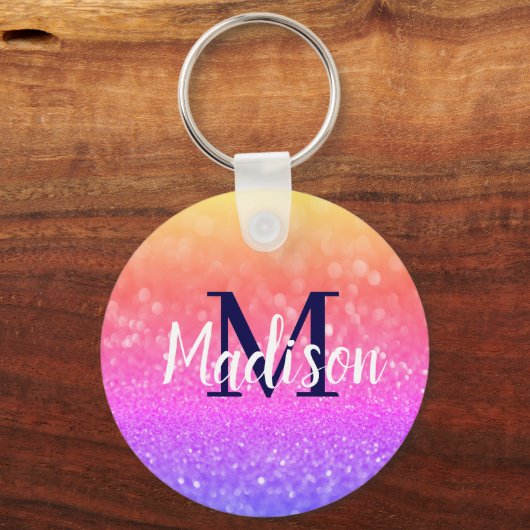 Rainbow Custom Glitter Name Persoonlijk Sleutelhanger (Voorkant)