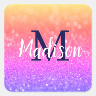 Rainbow Custom Glitter Name Persoonlijk Vierkante Sticker