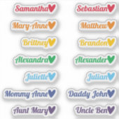 Rainbow Custom Guest List Namen Gekleurde Harten Sticker (Voorkant)