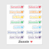 Rainbow Custom Guest List Namen Gekleurde Harten Sticker (Vel)