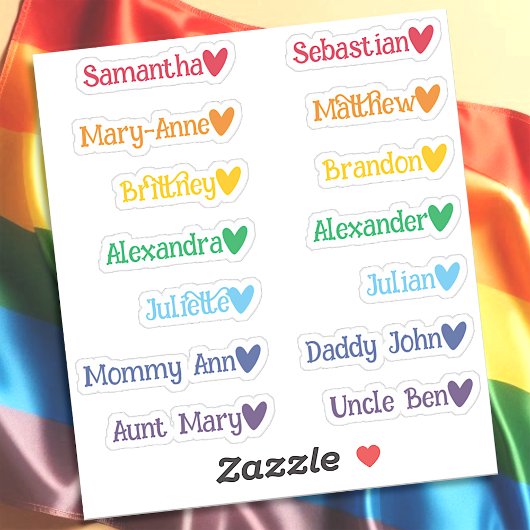 Rainbow Custom Guest List Namen Gekleurde Harten Sticker