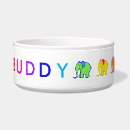 Rainbow Custom Pet's Name Cartoon Elephants Parade Voerbakje