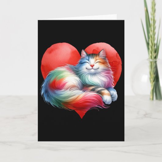 Rainbow Cute Cat Hugging Heart Kitty Love Cat Vale Kaart (Voorkant)