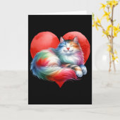 Rainbow Cute Cat Hugging Heart Kitty Love Cat Vale Kaart (Gele Bloem)