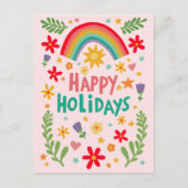 Rainbow Cute Floral CUSTOM Photo Business Customer Feestdagenkaart (Voorkant)