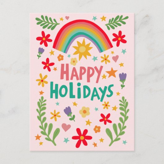 Rainbow Cute Floral CUSTOM Photo Business Customer Feestdagenkaart (Voorkant)