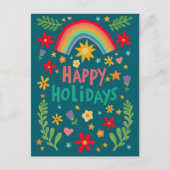 Rainbow Cute Floral CUSTOM Photo Business Customer Feestdagenkaart (Voorkant)