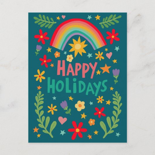 Rainbow Cute Floral CUSTOM Photo Business Customer Feestdagenkaart (Voorkant)