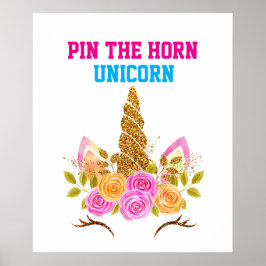 Rainbow Cute Fun Pin the Horn on the Unicorn Game Poster