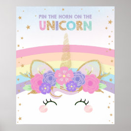 Rainbow Cute Fun Pin the Horn on the Unicorn Game Poster