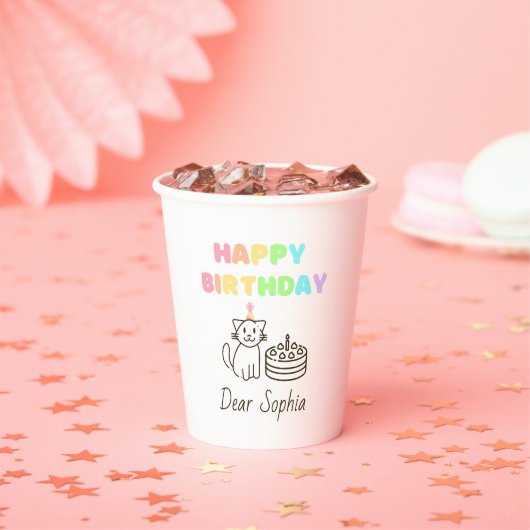 Rainbow&Cute Happy Birthday Papieren Bekers (Insitu)