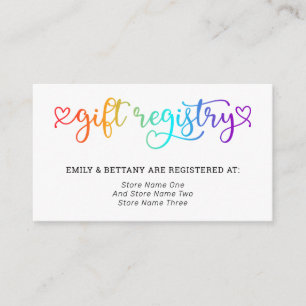 Rainbow Cute Hearts Gift Registry LGBT Wedding Informatiekaartje
