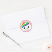 Rainbow Cute Kawaii Unicorn Face Head Ronde Sticker (Envelop)