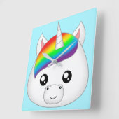 Rainbow Cute Kawaii Unicorn Face Head Vierkante Klok (Hoek)