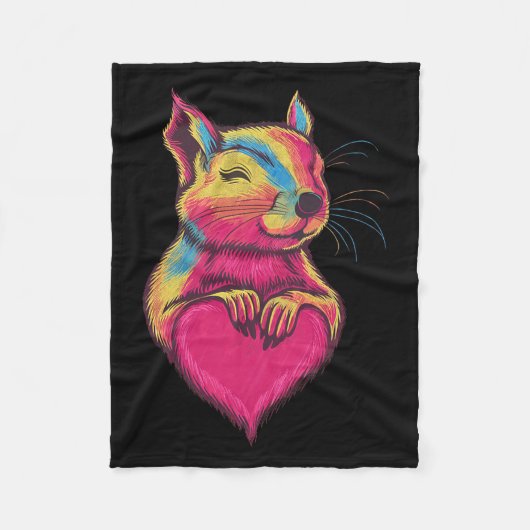 Rainbow Cute Squirrel Hugging Valentine Heart Love Fleece Deken (Voorkant)