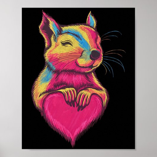 Rainbow Cute Squirrel Hugging Valentine Heart Love Poster (Voorkant)