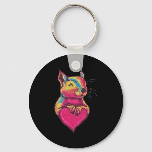 Rainbow Cute Squirrel Hugging Valentine Heart Love Sleutelhanger (Voorkant)