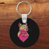 Rainbow Cute Squirrel Hugging Valentine Heart Love Sleutelhanger (Voorkant)