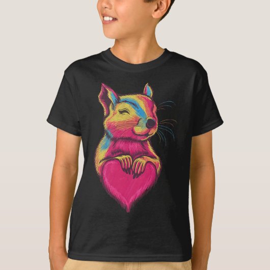 Rainbow Cute Squirrel Hugging Valentine Heart Love T-shirt (Voorkant)