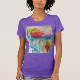 Rainbow Cute Unicorn Womans Waterverf T Shirt