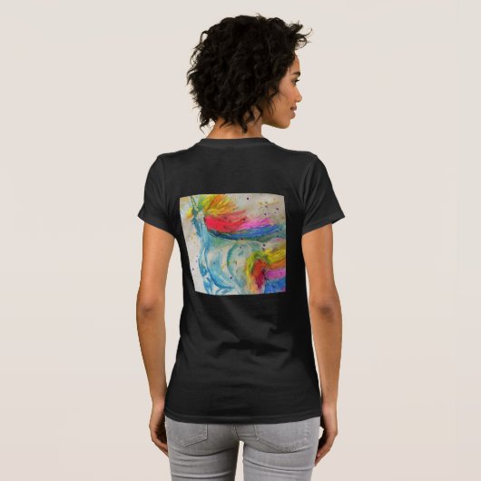 Rainbow Cute Unicorn Womans Waterverf T Shirt (Achterkant volledig)