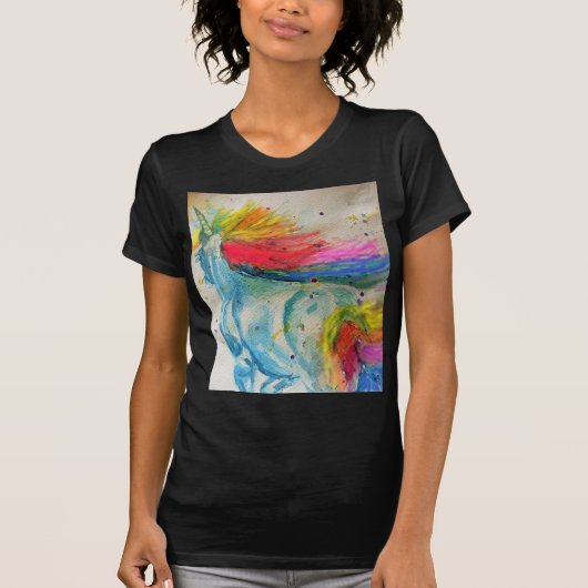 Rainbow Cute Unicorn Womans Waterverf T Shirt (Voorkant)