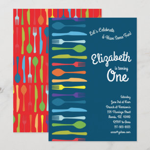 Rainbow Cutlery Cute Birthday Party Picnic Cookout Kaart