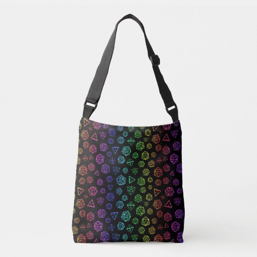 Rainbow D20 RPG Dice Pattern Crossbody Tas (Voorkant)