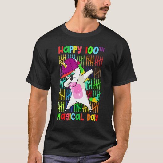 Rainbow Dabbing Unicorn 100 Days Happy 100th Magic T-shirt (Voorkant)