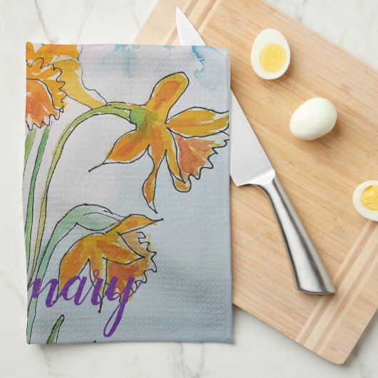Rainbow Daffodil Spring Waterverf Floral Flower Theedoek (Quarter Fold)