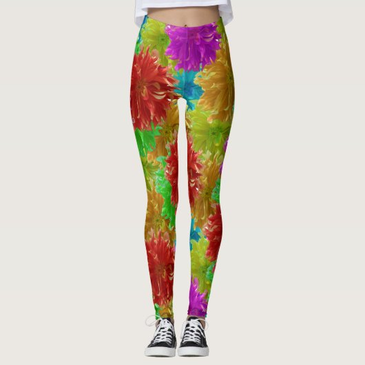 Rainbow Dahlia Flower Explosion Leggings (Voorkant)