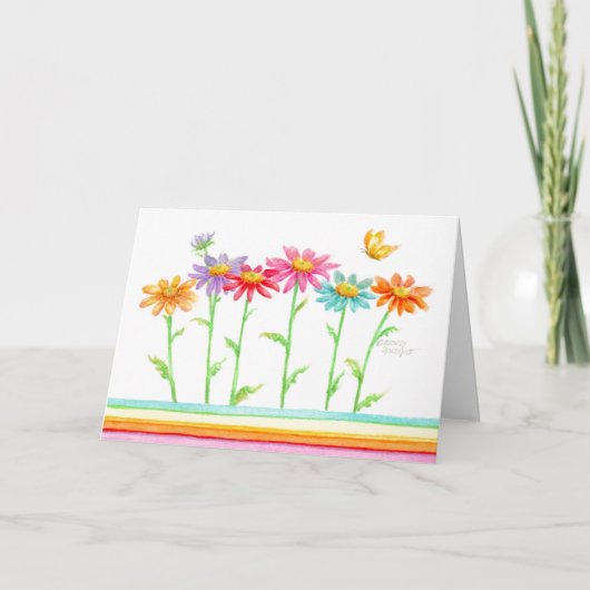 Rainbow Daisies Blank Note Kaart Wenskaart (Voorkant)