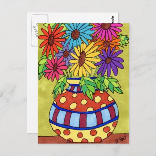 Rainbow Daisies in Designer Vase Briefkaart (Voorkant / Achterkant)