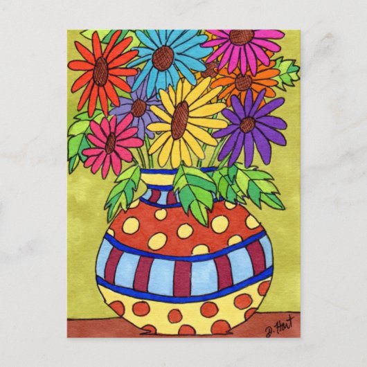 Rainbow Daisies in Designer Vase Briefkaart (Voorkant)